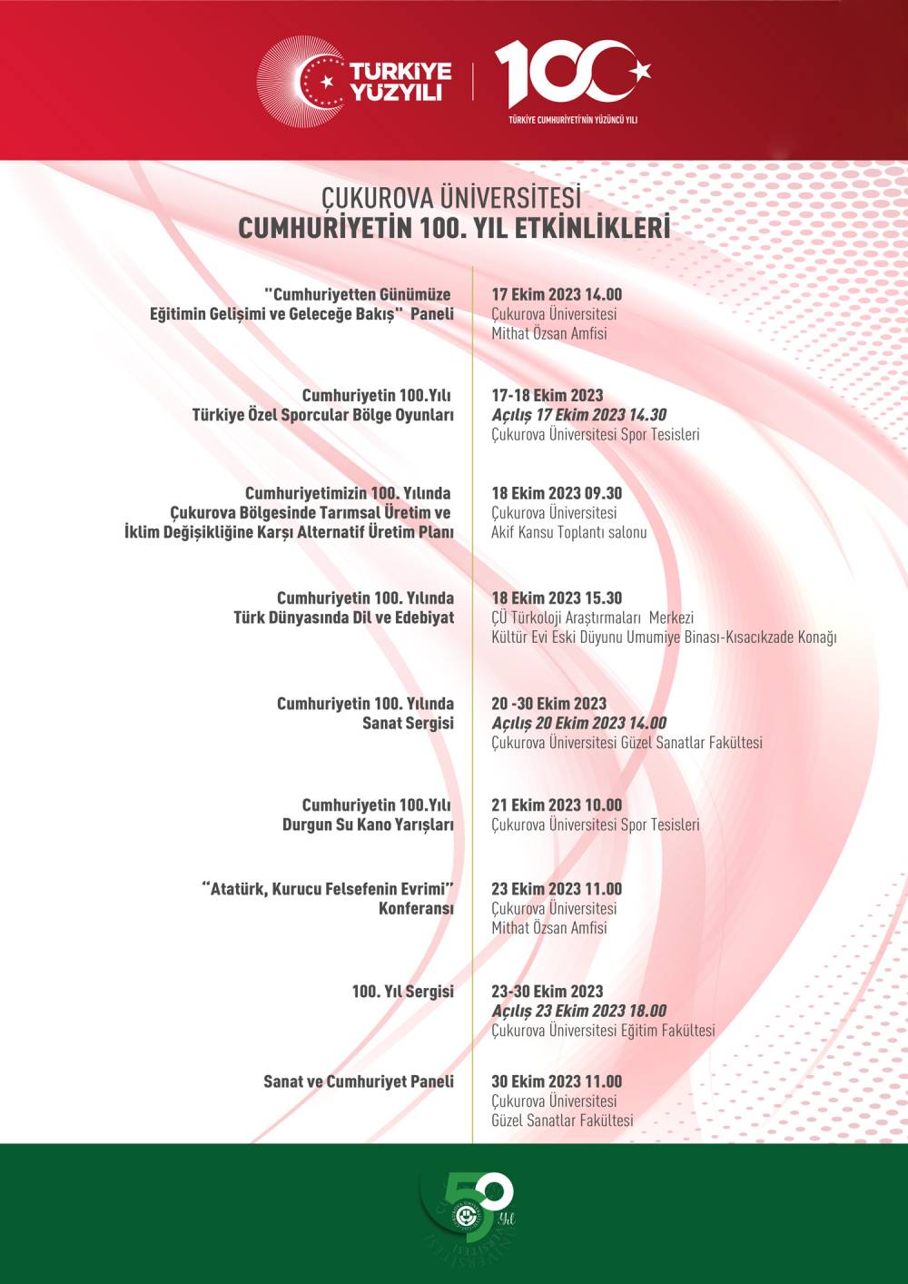 Çukurova Üniversitesi Cumhuriyetin 100. Yıl Etkinlikleri